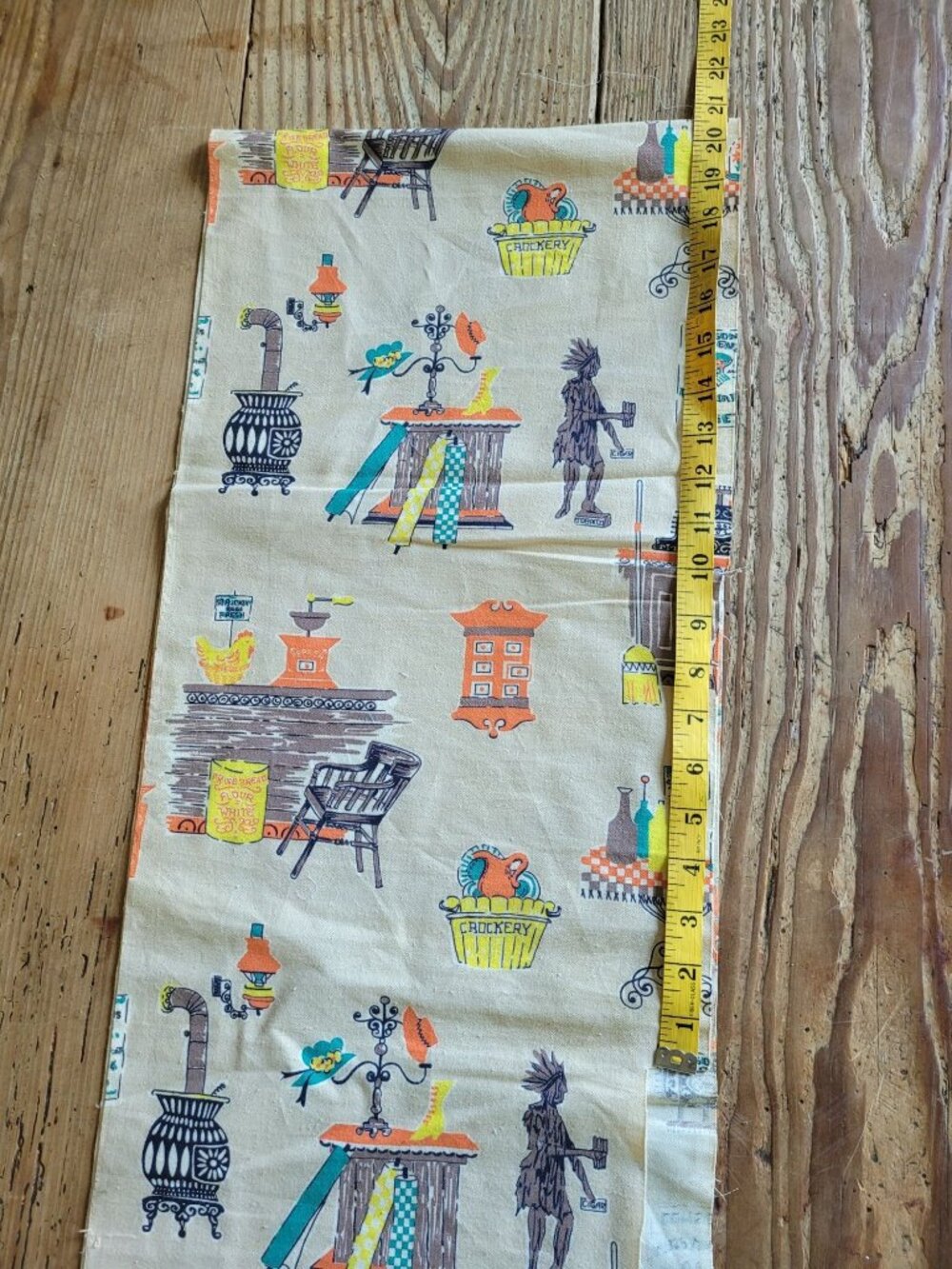 VTG 60's 70's Mid-Century Folk Art Fabric Panel 51"x11" MSM cabin Cottage - Picture 3 of 6